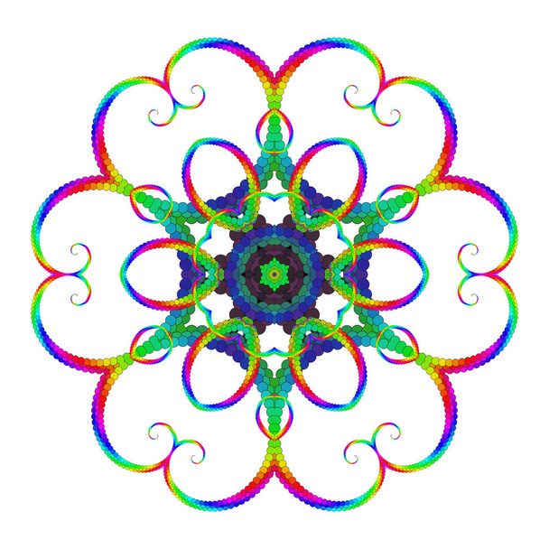 Διάνυσμα Λεπτό Διακοσμητικά Έξι Πέταλα Mandala Τέχνη για Διαλογισμό - Ανοικτό Ιριδίζον Ανθισμένο Μυστικιστικό Yantra Pattern - Διάνυσμα, εικόνα