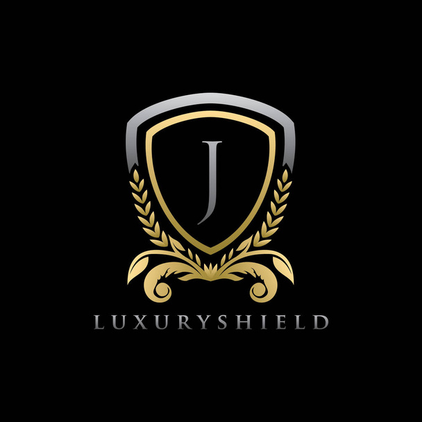 Luxury J Лист Золотий щит Логотип Піктограма
 - Вектор, зображення