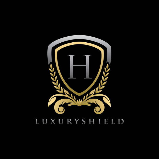Luksusowy H List Złota Tarcza Logo Ikona - Wektor, obraz