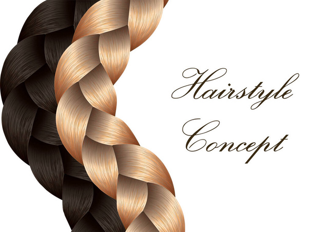 Modèle vectoriel de tresse à cheveux longs Concept - Conception isolée de cheveux blonds et bruns ondulés
 - Vecteur, image