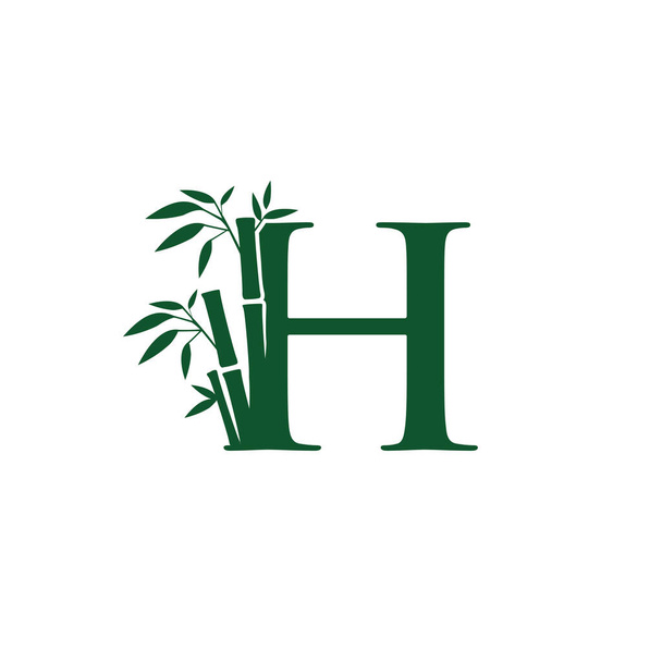 Kezdeti H Botanikus Zöld bambusz logó ikon. - Vektor, kép