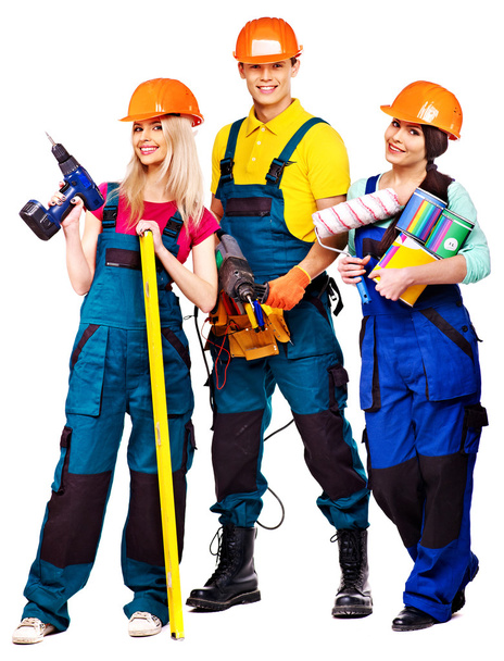 Group people builder with construction tools. - Photo, Image