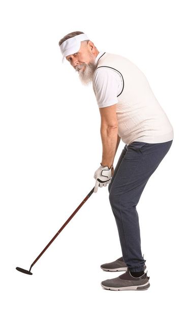 Літній гравець в гольф на білому тлі
 - Фото, зображення