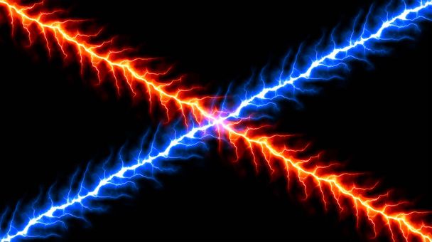 Punainen ja sininen Lightnings - vektori kylmä ja kuuma plasma risteys - Abstrakti Thunderbolts Battle Plasm tausta
  - Vektori, kuva