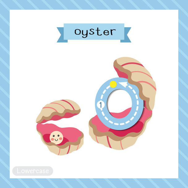Letter O lowercase cute children colorful zoo and animals ABC alphabet tracing flashcard of Oyster with a pearl for kids learning English vocabulary and handwriting vector illustration. - Διάνυσμα, εικόνα