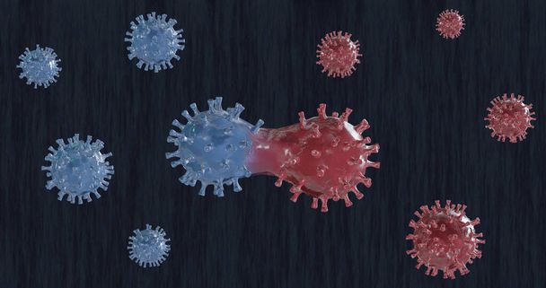 Wirus i mutacje przetwarzają ilustrację 3d. 3d renderowanie. - Zdjęcie, obraz