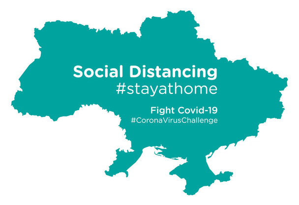 Ucrania mapa con Social Distancing etiqueta stayathome
 - Vector, Imagen