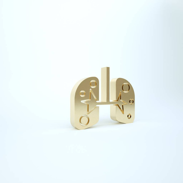 Gold Lungs icon isolated on white background. 3d illustration 3D render - Photo, Image