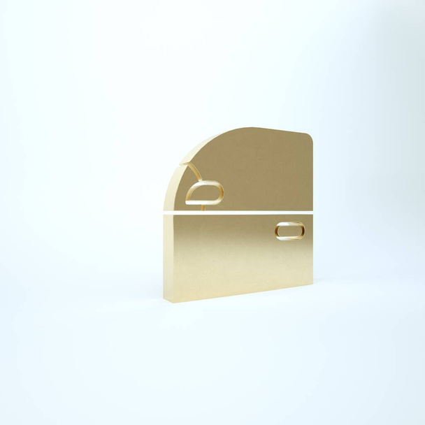 Beyaz arka planda izole edilmiş altın renkli araba kapısı simgesi. 3d illüstrasyon 3B canlandırma - Fotoğraf, Görsel