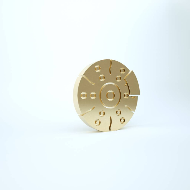 Gold Car brake disk with caliper icon isolated on white background. 3d illustration 3D render - Photo, Image