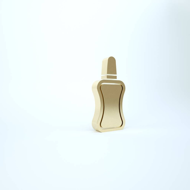 Золотой лак для ногтей значок бутылки изолированы на белом фоне. 3D-рендеринг
 - Фото, изображение