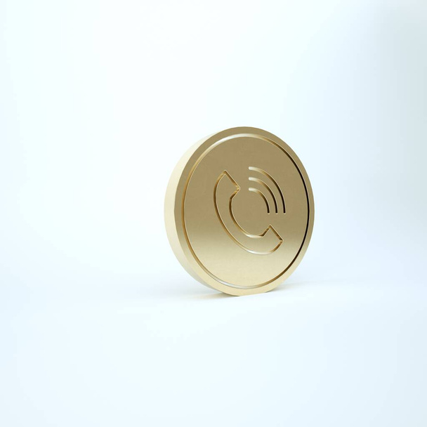 Gold Phone call icon isolated on white background. 3d illustration 3D render - Foto, Imagen