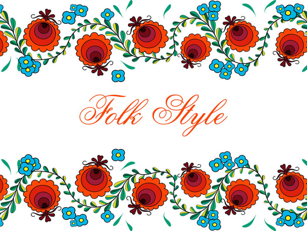 Folksy Floral Pattern - Russian Folk Style Flower Design - Vector Illustration - Vector, Image