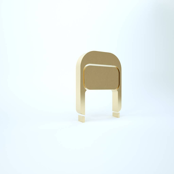 Gouden Winterhoed met oorkleppen pictogram geïsoleerd op witte achtergrond. 3d illustratie 3D renderen - Foto, afbeelding
