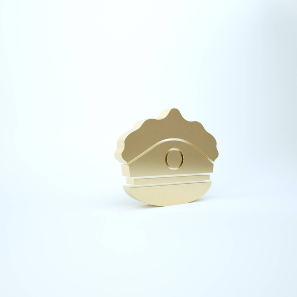 Gorra de policía dorada con icono de escarapela aislado sobre fondo blanco. Señal de sombrero de policía. 3D ilustración 3D render
 - Foto, Imagen