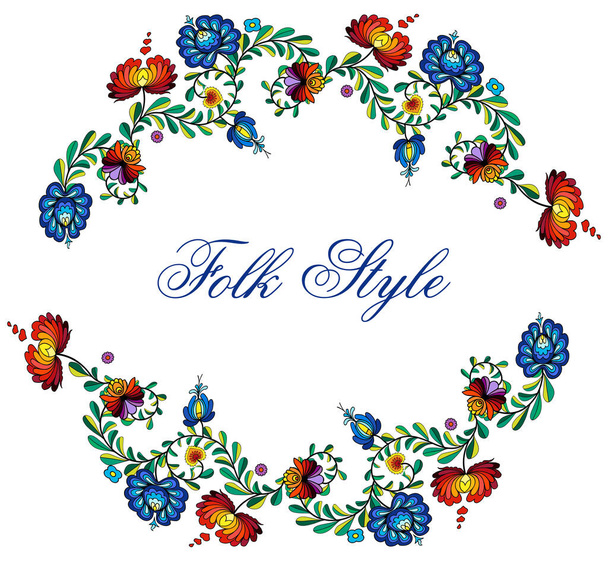 Folksy Floral Template - Slavonian Folk Style Flower Garland - Vector Round Frame - Vector, Image
