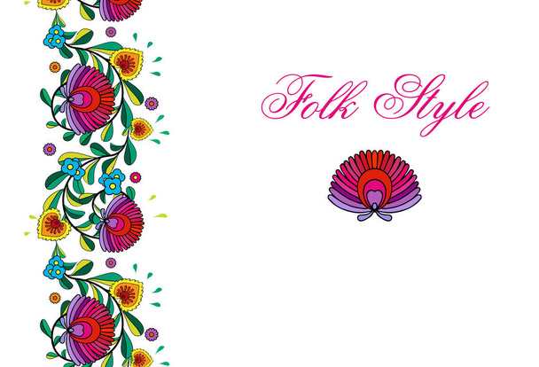 Folklorystyczny element kwiatowy - Czeski styl ludowy Girlanda kwiatowa - Wektorowe ozdobne obrzeża - Wektor, obraz