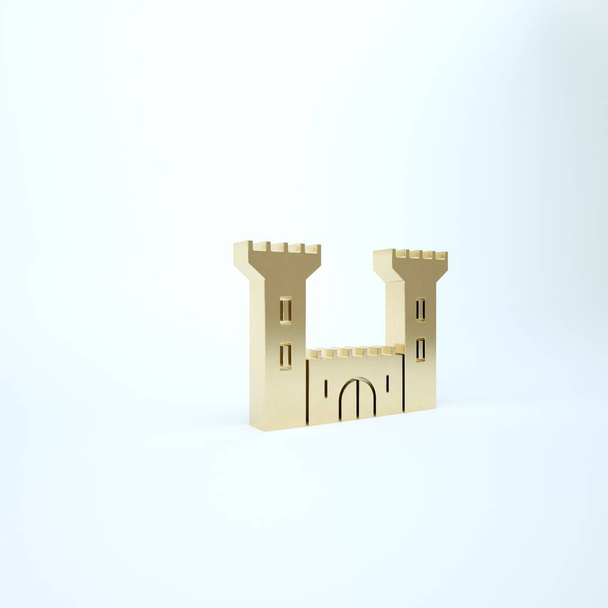 Gold Castle icon isolated on white background. Fortress sign. 3d illustration 3D render - Photo, Image