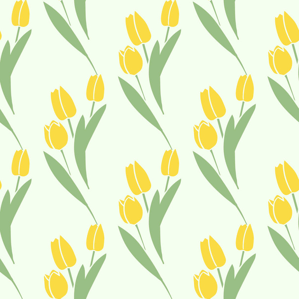 ベクトルシームレスパターンチューリップ黄色緑の色、植物の花の装飾テクスチャ. - ベクター画像