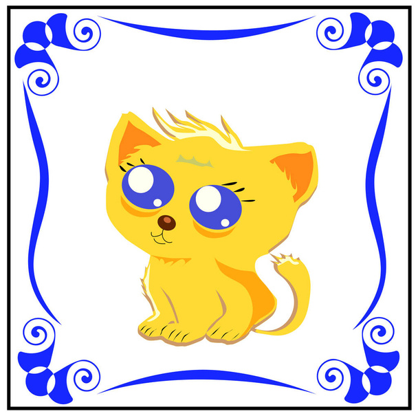 illusztráció aranyos rajzfilm baba macska fehér háttér. használható üdvözlőlapok vagy születésnapi meghívók.Vektor illusztráció - Vektor, kép