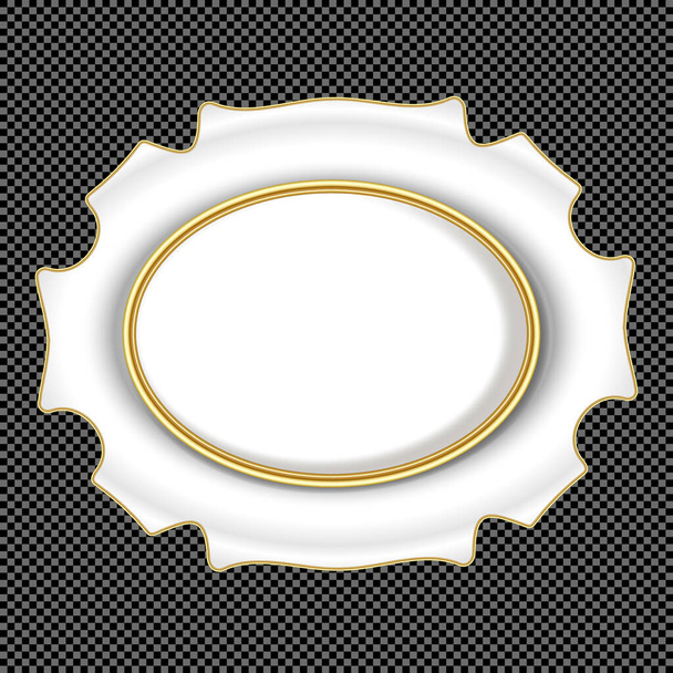 Vector White and Gold Medieval Cartouche - Victorian Gypsum Shield Vignette - Вектор, зображення