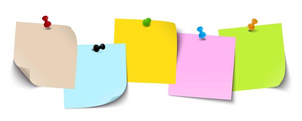 malé lepicí papíry s barevnými jehlicemi a různými skutečnými stíny - Vektor, obrázek