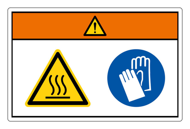 Ostrzeżenie Hot Piekarnik nosić rękawice ochronne Symbol znak, Ilustracja wektora, Izolacja na białym tle etykiety. EPS10  - Wektor, obraz