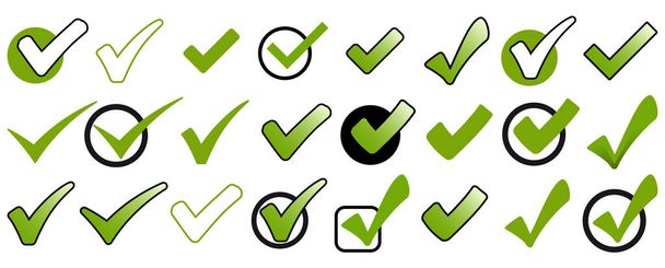 big collection of different green success check marks - Vector, Image