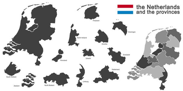 silueta de los Países Bajos y las regiones
 - Vector, imagen
