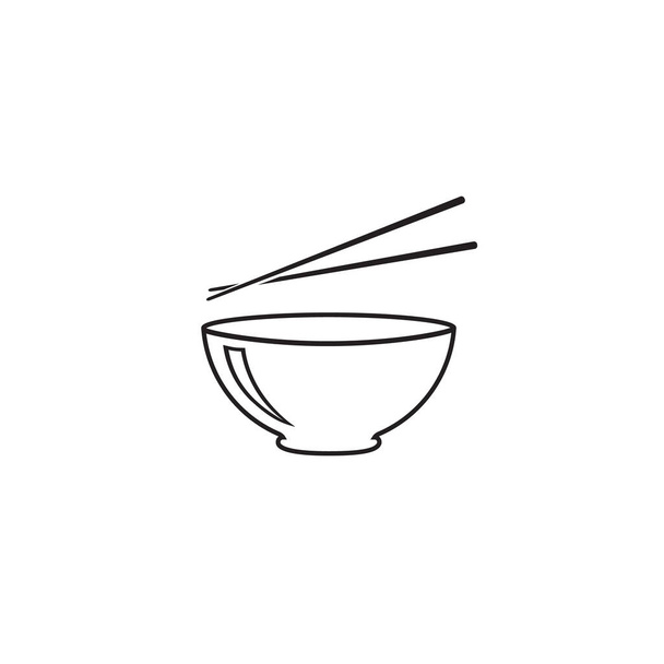 Tigela e chopsticks linha ícone de estilo plano. Vetor - Vetor, Imagem