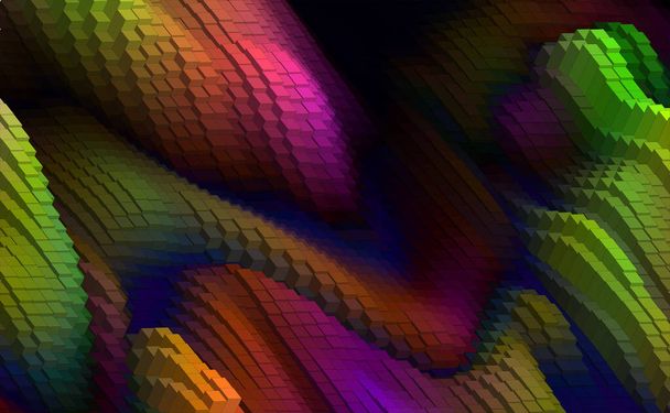 Voxel zvlněný terén krajiny pixel art - 3D cihly pozadí - izometrické zvlněné reliéfy pozadí - Vektor, obrázek