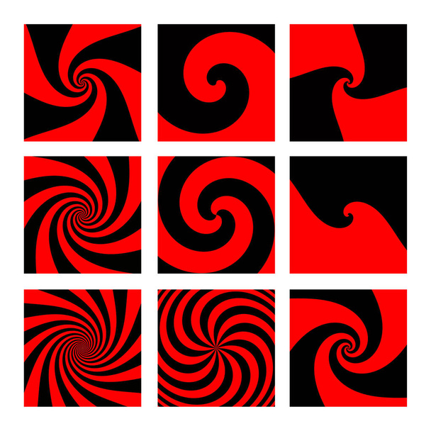 Zestaw wektorowych spirali czerwonych i czarnych - Dwukolorowe abstrakcyjne szablony tekstury Tło - Wektor, obraz
