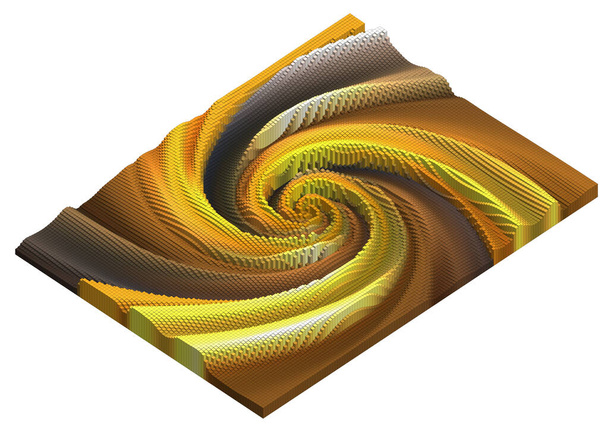Voxel bükülmüş piksel sanat örneği - 3 boyutlu tuğla arazi - izometrik logaritmik model sarmal çizimi - Vektör, Görsel