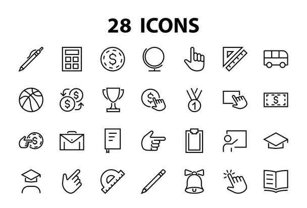 A simple set of school items. Contains icons such as student, award, geography, physical education, geometry and more. On white background. Editable stroke. 480x480 - Vector, Image