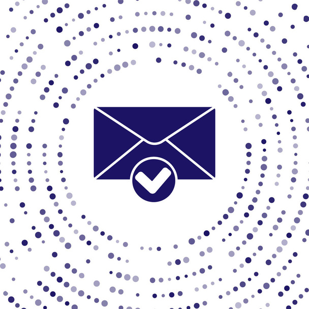 Blauer Umschlag und Häkchensymbol isoliert auf weißem Hintergrund. Erfolgreicher E-Mail-Versand, E-Mail-Lieferbestätigung. Abstrakte Kreis zufällige Punkte. Vektorillustration - Vektor, Bild