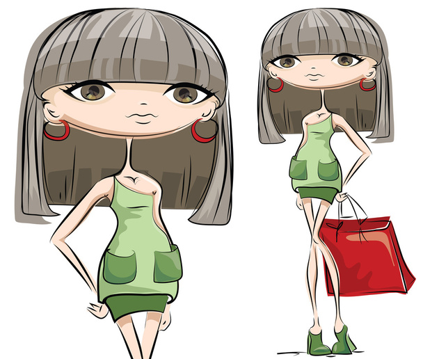 Cartoon modische Mädchen - Vektor, Bild