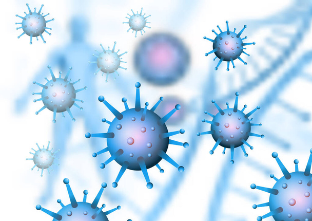 Medizinischer Hintergrund mit Viruszellen zur Covid-19-Pandemie - Vektor, Bild