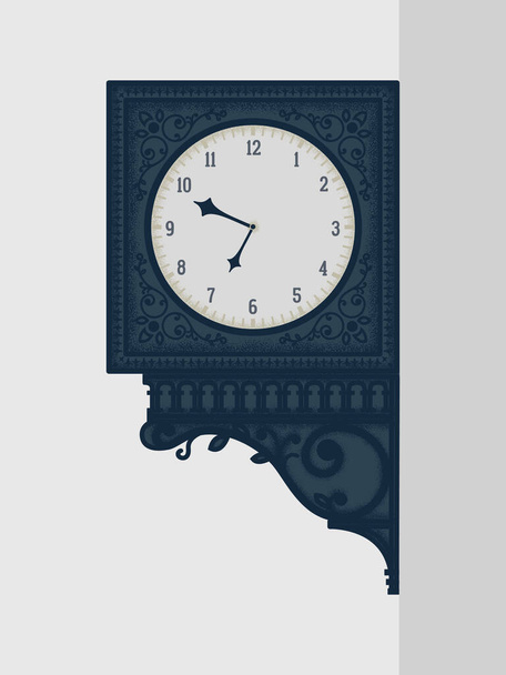 Vintage style wall clock that show precise time. Rich decorated clock hanging on the wall.  - Vector, Image