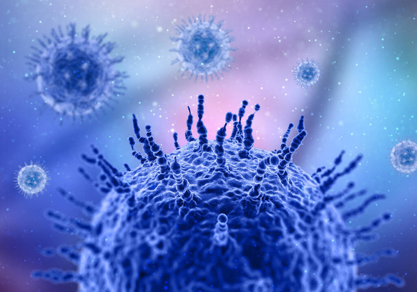 3D візуалізація медичного фону з крупним планом вірусних клітин
 - Фото, зображення