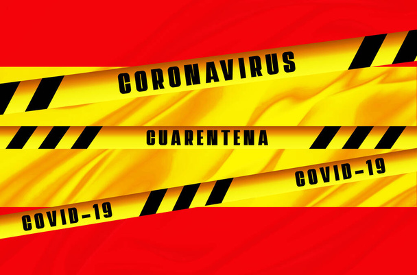 Прапор Іспанії на карантині з коронавірусом covid-19 - Фото, зображення
