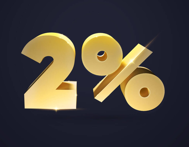 3d number. 3d illustration of the number 2 and percent. Isolated  golden number 2 and percent sign. - Photo, Image