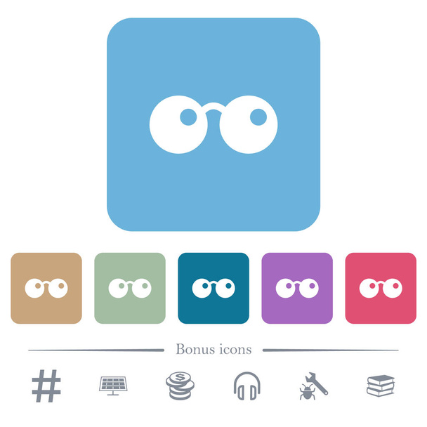 Occhiali da sole bianco icone piatte sul colore sfondi quadrati arrotondati. 6 icone bonus incluse
 - Vettoriali, immagini