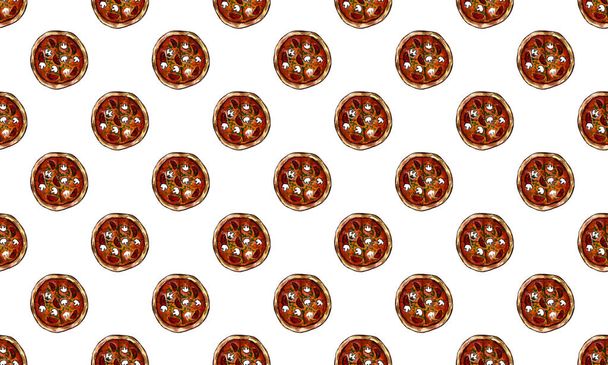 Ensemble de fast-food aquarelle dessinée à la main avec Sushi, Pièces de pizza sur fond blanc
. - Photo, image