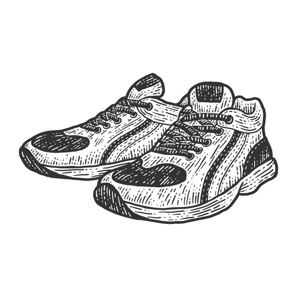 Par de zapatillas deportivas para hombre. Imitación del sketch scratch board. Imagen dibujada a mano en blanco y negro
. - Foto, Imagen