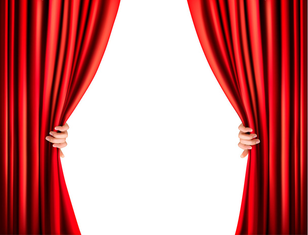 Background with red velvet curtain. Vector illustration. - Vector, Imagen