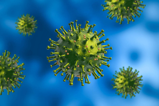 3D-s renderelés, közeli kép a corona vírus 2019-nCov, amely veszélyes influenza esetek pandémiás. - Fotó, kép