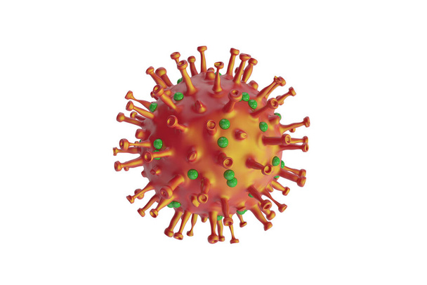 3Dレンダリング、白い背景に隔離されたパンデミックとして危険なインフルエンザの場合であるコロナウイルス2019-nConvのクローズアップ. - 写真・画像