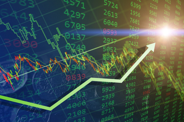 強気-日の貿易を矢印で時間のボリュームチャートを購入緑の証券取引所市場時間. - 写真・画像