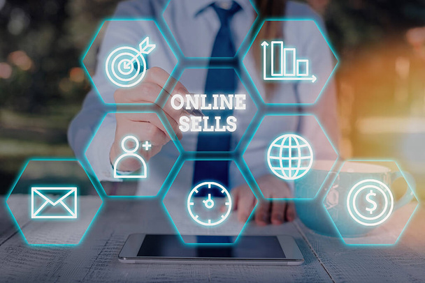 Szövegírás szöveg Online értékesítések. Az eladók számára az interneten keresztül közvetlenül értékesített áruk vagy szolgáltatások üzleti koncepciója. - Fotó, kép