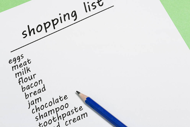 shopping list with  a variety of food and other products - Фото, изображение